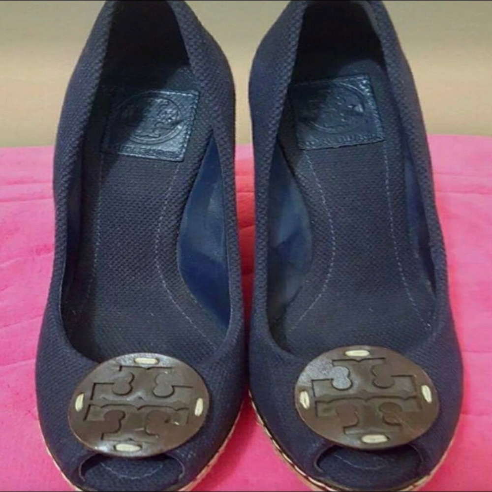 Tory Burch navy wedges